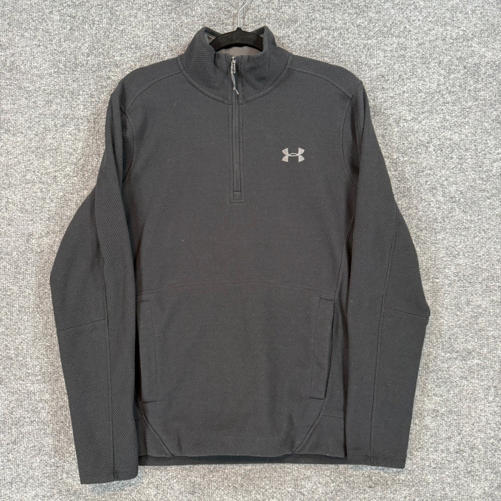 Under‎ Armour Sweatshirt Mens Medium Black ColdGear Waffle Knit Fleece 1/4 Zip